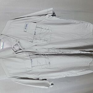 Columbia Shirt Adult Large Gray PFG Fishing Button Up Nylon Hiking Outdoors Mens